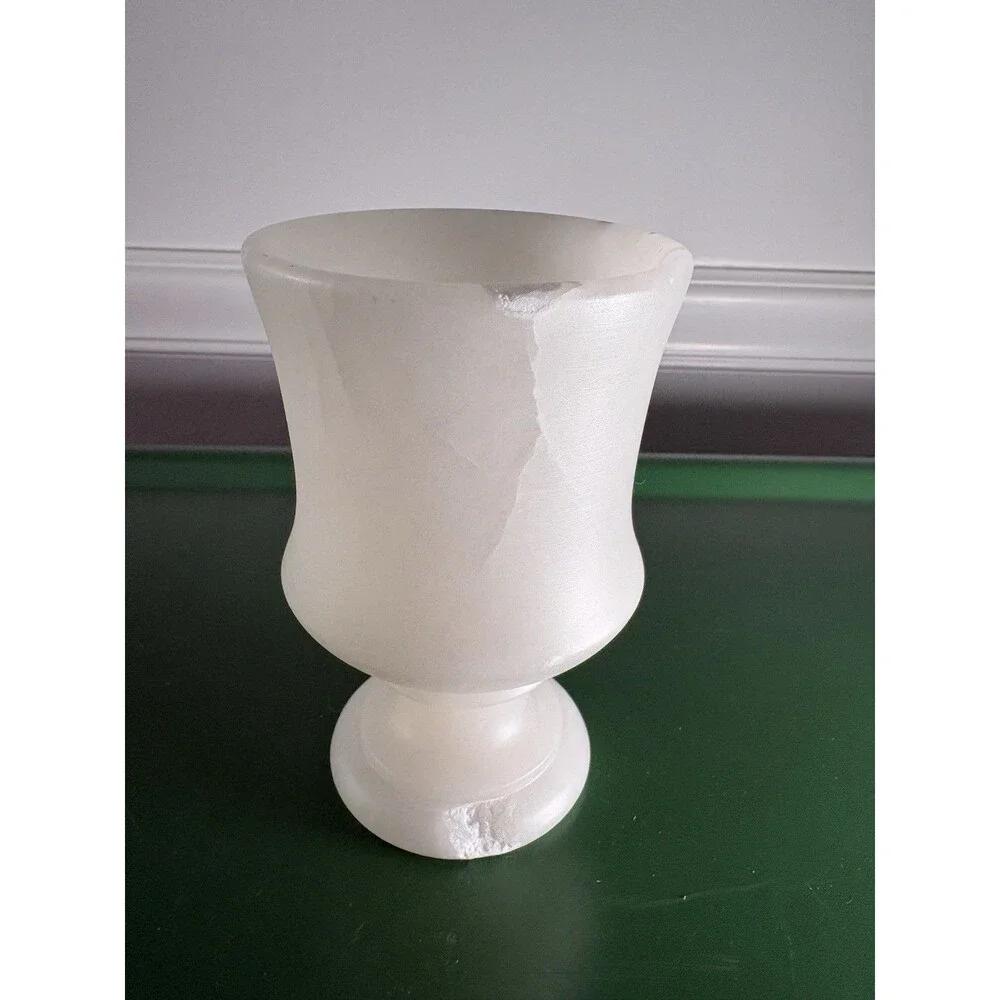 Vintage Restoration Hardware Alabaster Stone Goblet Cup Spain Hand Carved AS IS